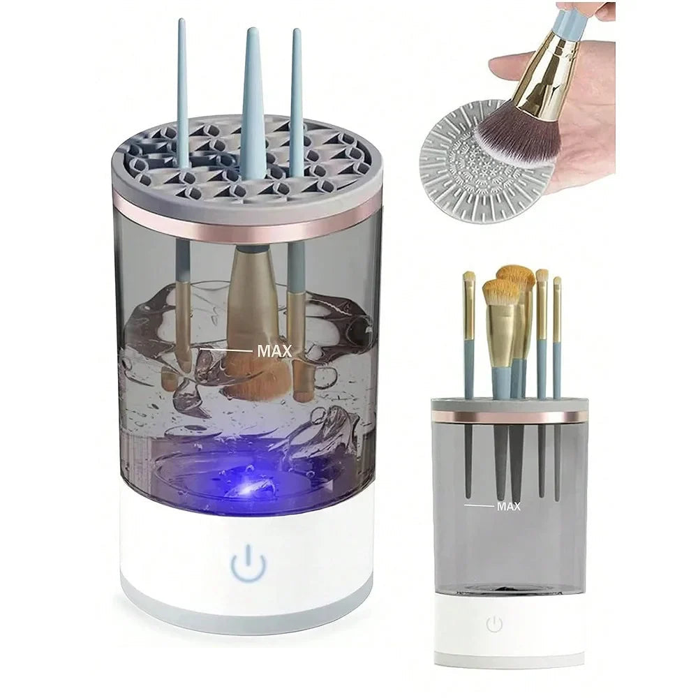 GlamSwirl – make up brush cleaner device with brushes spinning in cleaning solution