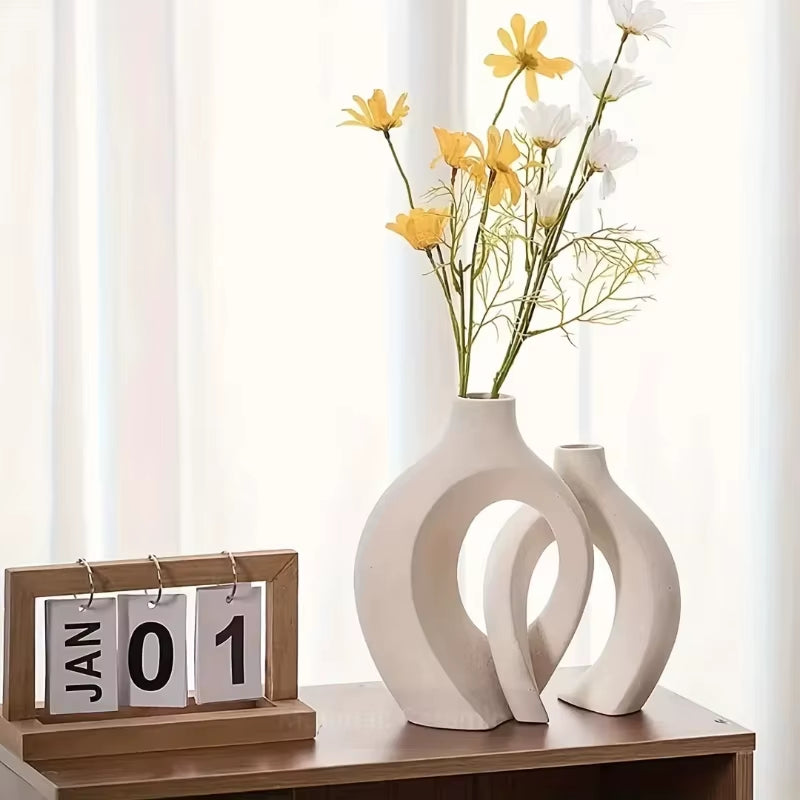 Elegant Hollow Nordic Vase Set of 2 - Chic Plastic Imitation Ceramic Flower Vases for Trendy Living Room Decor