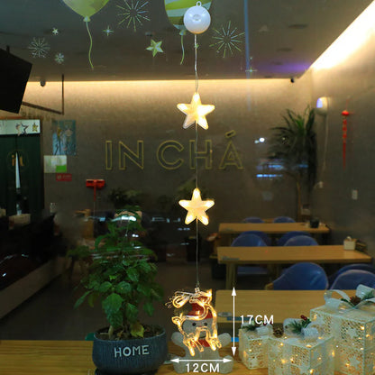 3-Piece LED Star Hanging Ornaments for Christmas - Window Decorations for Home & New Year Festivities