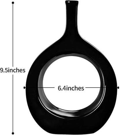 10-Inch Black Glossy Ceramic Vase - Contemporary Bottle Design for Living Room, Bedroom, and Kitchen Decor