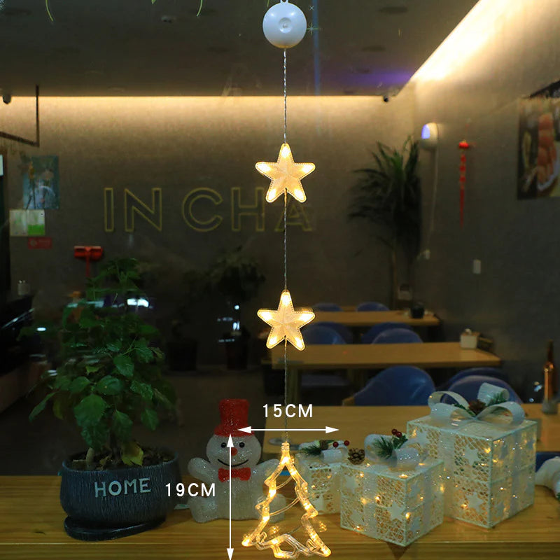 3-Piece LED Star Hanging Ornaments for Christmas - Window Decorations for Home & New Year Festivities