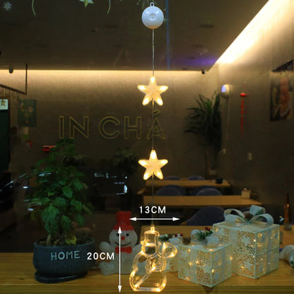 3-Piece LED Star Hanging Ornaments for Christmas - Window Decorations for Home & New Year Festivities