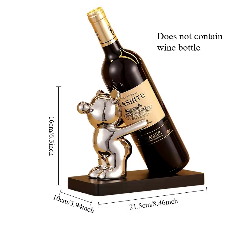 Luxurious Ceramic Teddy Bear Red Wine Rack Statue - Elegant Home Decor for Living Room & Dining Area