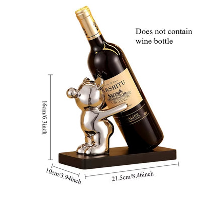Luxurious Ceramic Teddy Bear Red Wine Rack Statue - Elegant Home Decor for Living Room & Dining Area