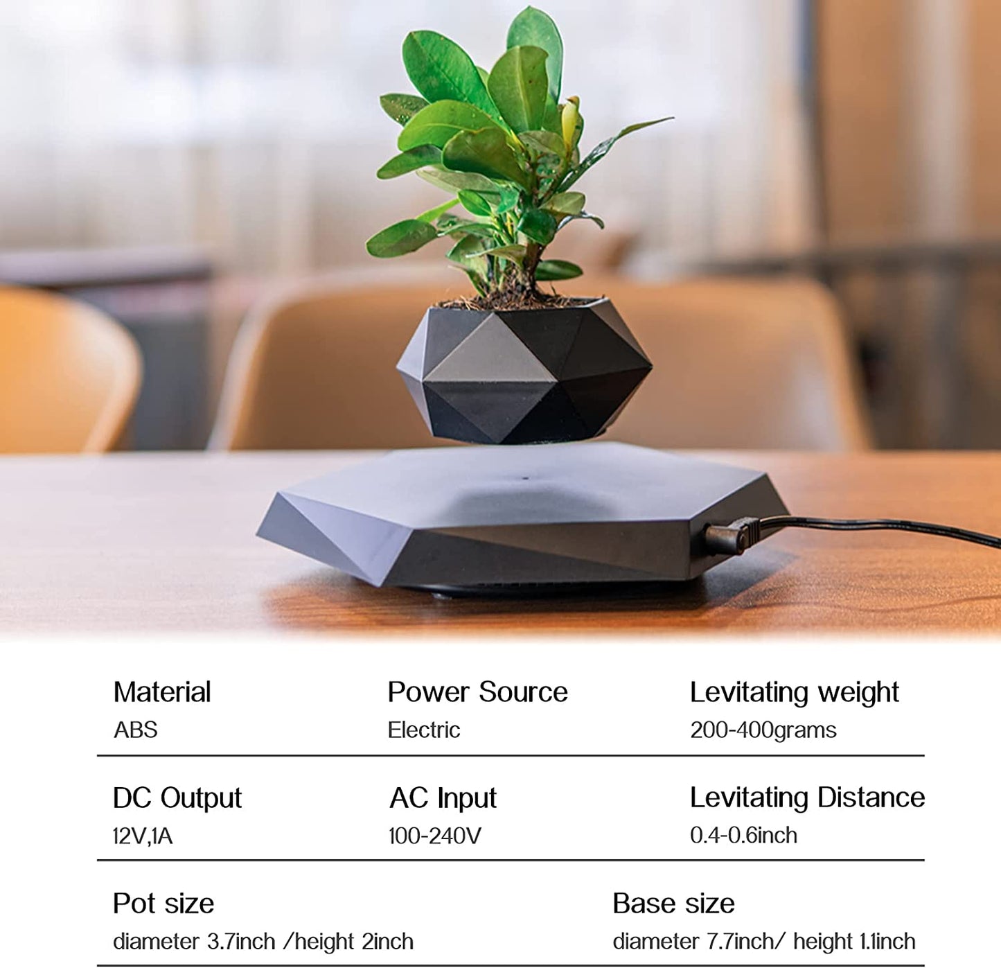 Magnetic Levitation Plant Pot - Rotating Floating Planter for Home and Office Decor (Black)