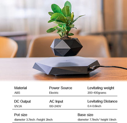 Magnetic Levitation Plant Pot - Rotating Floating Planter for Home and Office Decor (Black)