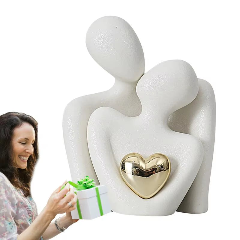 Romantic Ceramic Couple Statue - Abstract Modern Hugging Figurine for Love and Home Decor