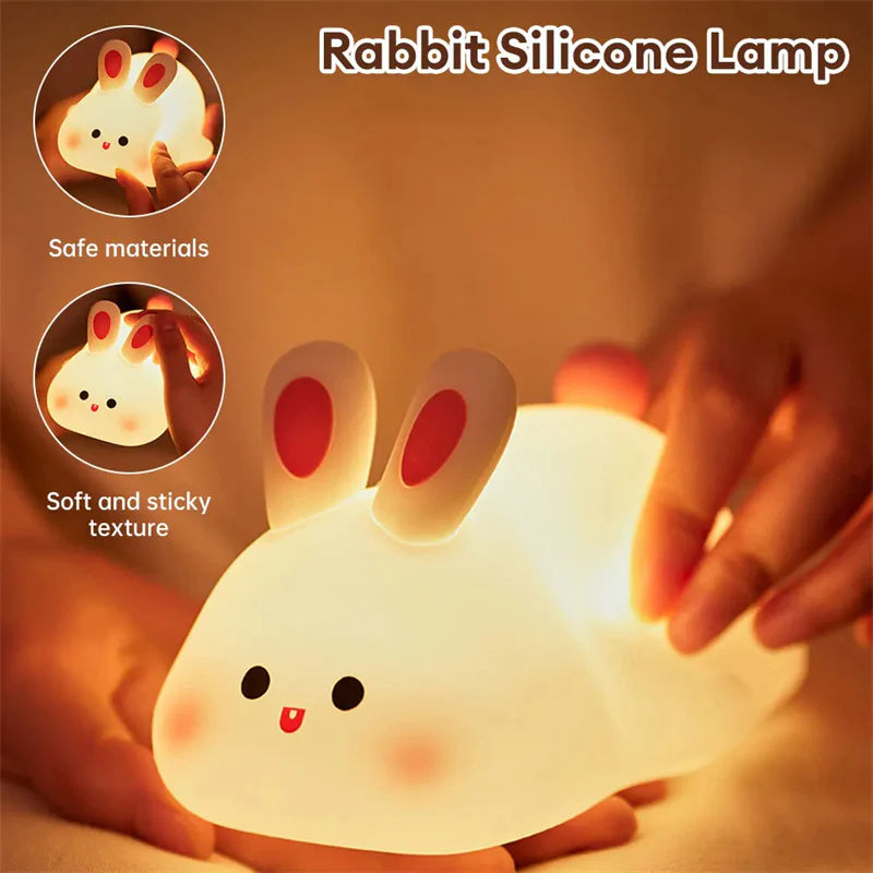 LED Touch Sensor Night Light - Cartoon Rabbit Design, Silicone Bedside Lamp for Kids, Ideal Christmas Gift and Home Decor