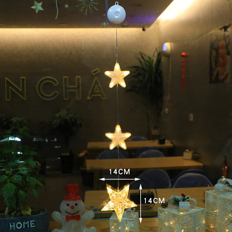 3-Piece LED Star Hanging Ornaments for Christmas - Window Decorations for Home & New Year Festivities