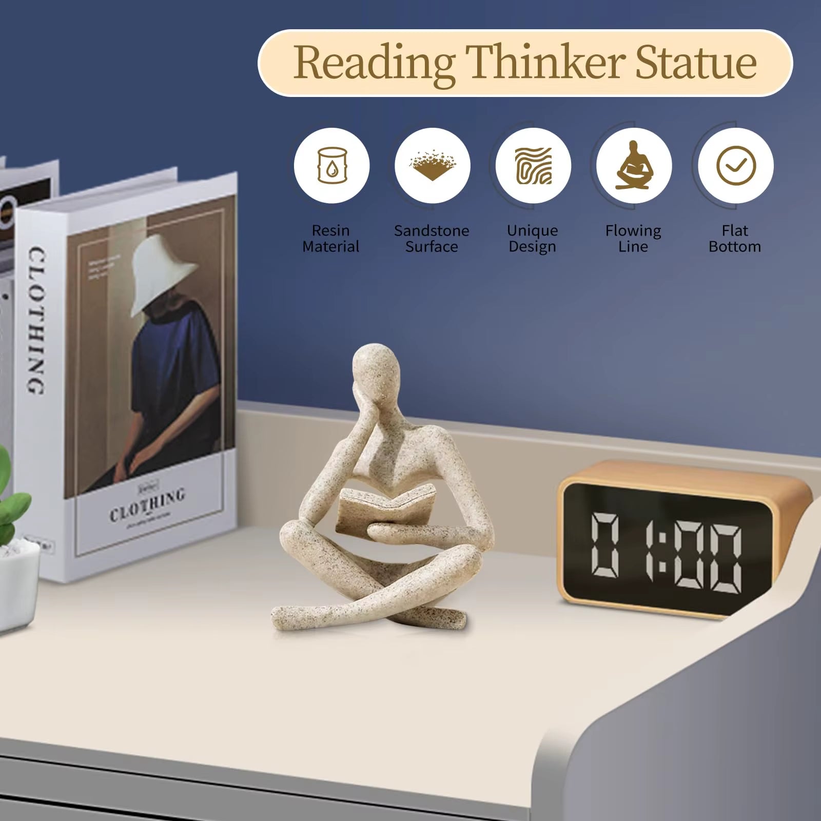 Elegant Abstract Thinker Statue - Modern Bookshelf Decor for Aesthetic Home Living