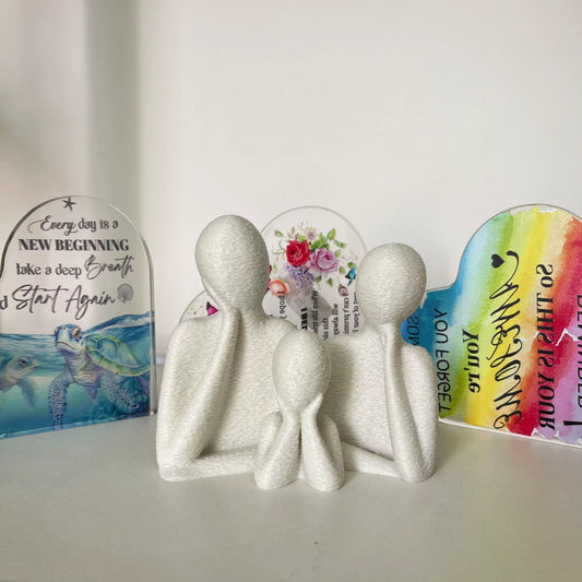 Elegant Black & White 3D Printed Abstract Family Figurines Set - Artistic Home Decor for Families of Three