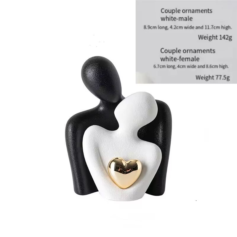 Romantic Ceramic Couple Statue - Abstract Modern Hugging Figurine for Love and Home Decor