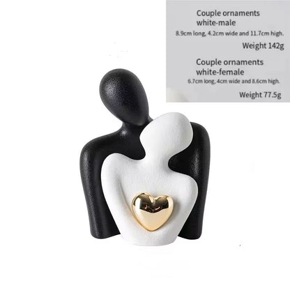 Romantic Ceramic Couple Statue - Abstract Modern Hugging Figurine for Love and Home Decor
