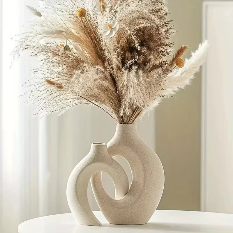 Elegant Hollow Nordic Vase Set of 2 - Chic Plastic Imitation Ceramic Flower Vases for Trendy Living Room Decor