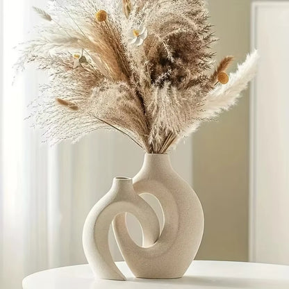 Elegant Hollow Nordic Vase Set of 2 - Chic Plastic Imitation Ceramic Flower Vases for Trendy Living Room Decor