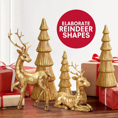 5PCS Tree and Reindeer Decortion, Christmas Tree Reindeer Figurines, Christmas Decortion Indoor (Rose Gold)