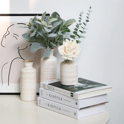 Chic Set of 3 Distressed White Ceramic Vases (5.5" - 10") for Stylish Home Decor