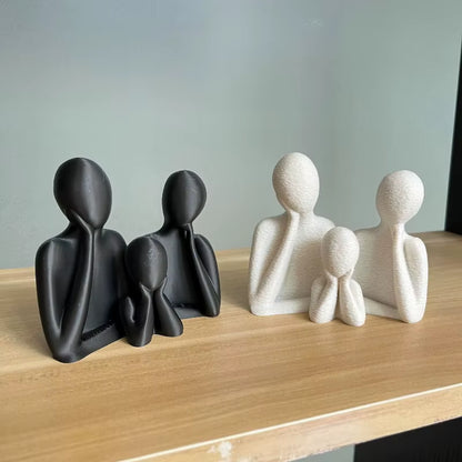 Elegant Black & White 3D Printed Abstract Family Figurines Set - Artistic Home Decor for Families of Three