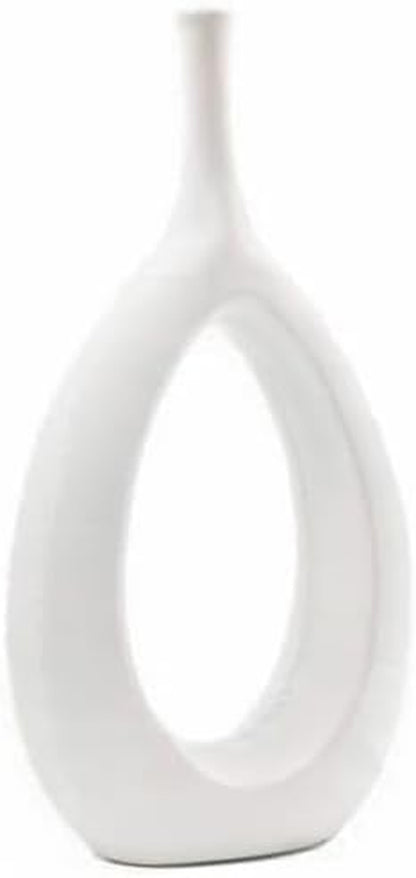 12-Inch White Ceramic Vase - Contemporary Home Decor for Living Room, Bedroom, and Kitchen