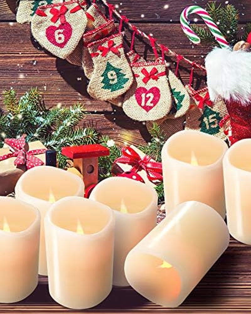 Flameless Candles Battery Operated Candles Set of 12 (D: 3" X H: 4") Real Wax Pillar Flickering Candles LED Flameless Candles with Remote and Timer Control (Ivory Color)