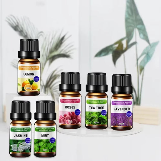 Pure Natural Essential Oil Lemon Mint Rose Tea Tree Lavender Jasmine 6-Piece Essential Oil Set 10Ml Make House Smell Better