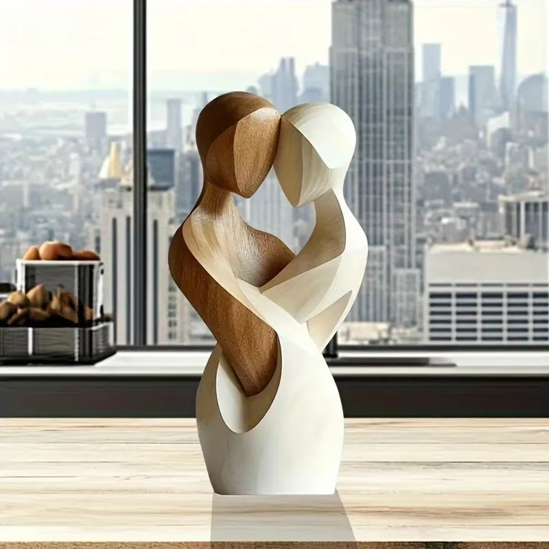 Elegant 2D Flat Wooden Couple Statue - Modern Art Sculpture for Living Room, Bedroom, and Office Decor