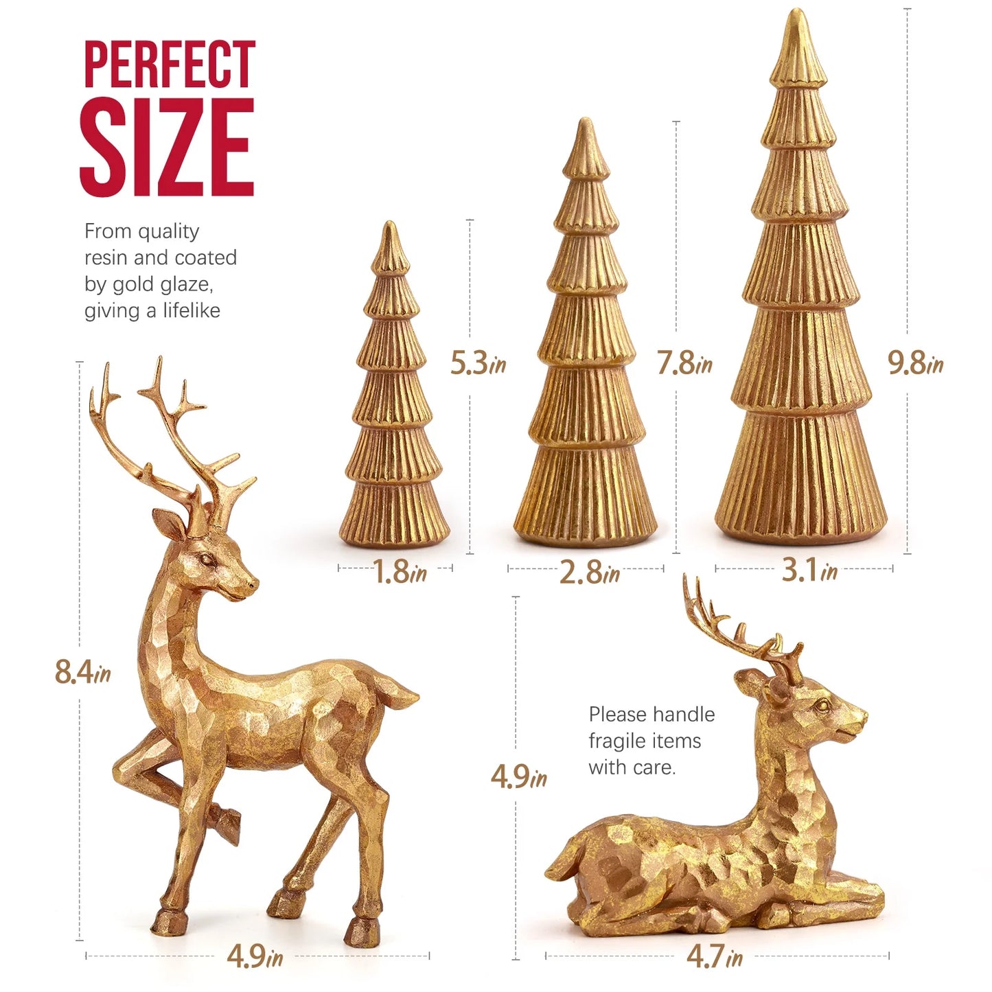 5PCS Tree and Reindeer Decortion, Christmas Tree Reindeer Figurines, Christmas Decortion Indoor (Rose Gold)