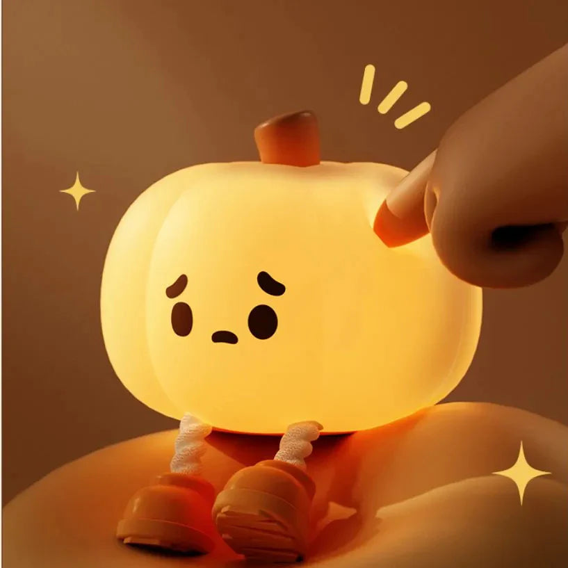 SpookyGlow Rechargeable Pumpkin Night Light – Soft Silicone, Touch Dimming, Bedside & Holiday Decoration