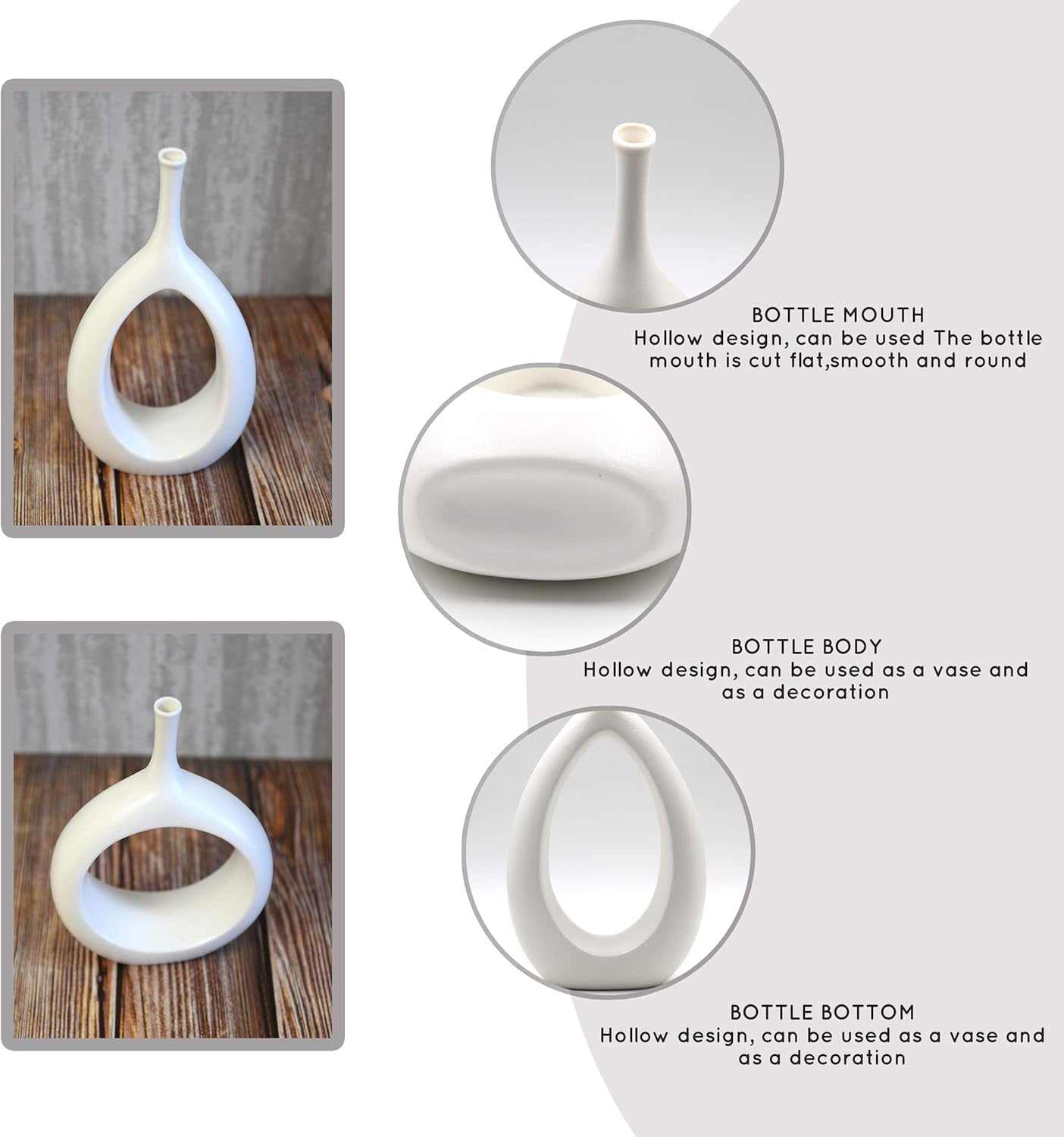 12-Inch White Ceramic Vase - Contemporary Home Decor for Living Room, Bedroom, and Kitchen