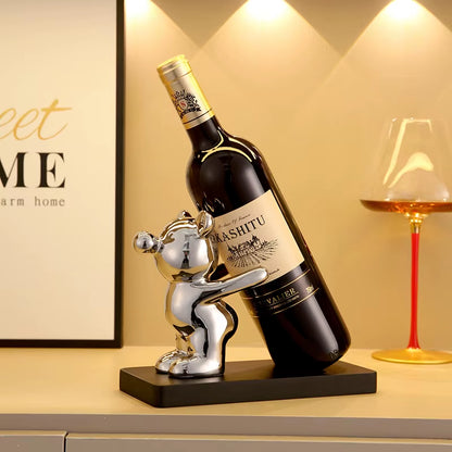 Luxurious Ceramic Teddy Bear Red Wine Rack Statue - Elegant Home Decor for Living Room & Dining Area