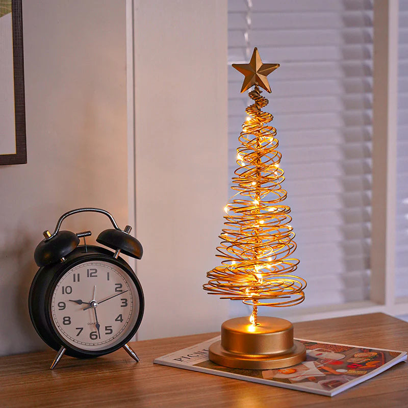 LED Spiral Christmas Tree Lamp - Elegant Wrought Iron Desk Ornament for Holiday Cheer