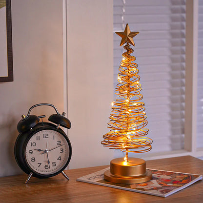 LED Spiral Christmas Tree Lamp - Elegant Wrought Iron Desk Ornament for Holiday Cheer
