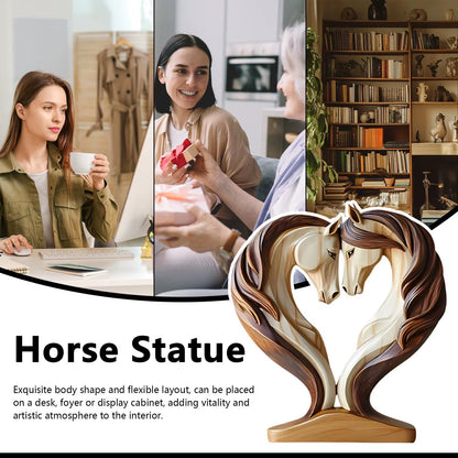 Charming Decorative Wooden Horse Statue - Snuggle Pose Animal Sculpture for Home or Office Decor