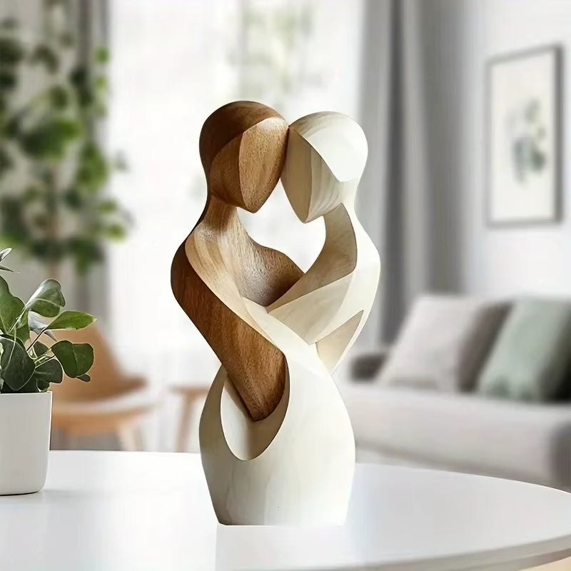 Elegant 2D Flat Wooden Couple Statue - Modern Art Sculpture for Living Room, Bedroom, and Office Decor