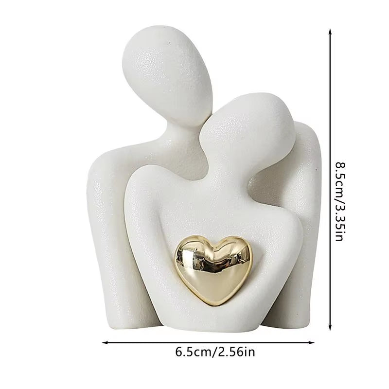 Romantic Ceramic Couple Statue - Abstract Modern Hugging Figurine for Love and Home Decor
