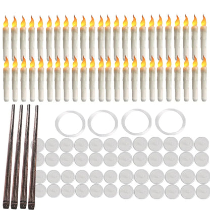 Floating LED Flameless Taper Candles with Magic Wand - 12/48 Pack, Flickering Warm Light for Christmas and Halloween Celebrations