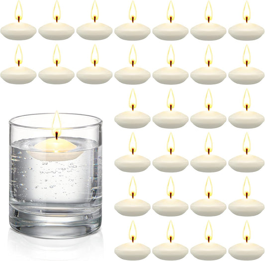 30-Pack 1.5-Inch Unscented Floating Candles for Centerpieces and Votive Displays - Ideal for Weddings, Parties, and Anniversaries (White)