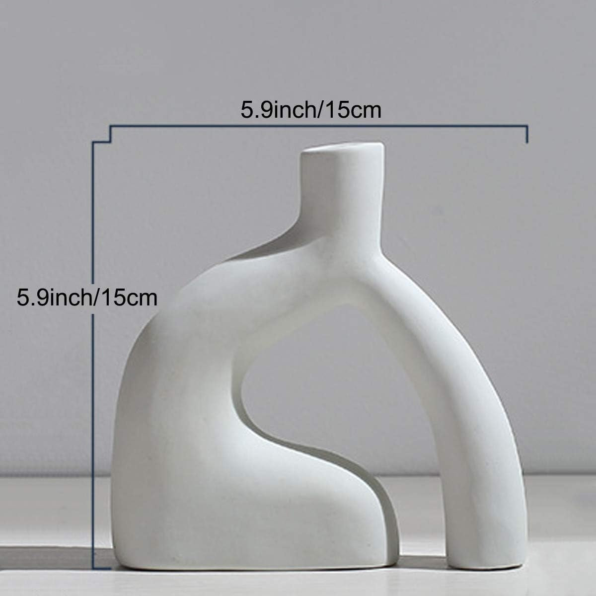 Nordic Minimalist White Ceramic Vase - Elegant Rustic Decor for Living Room, Fireplace & Table Centerpieces (5.9'' x 5.9'')