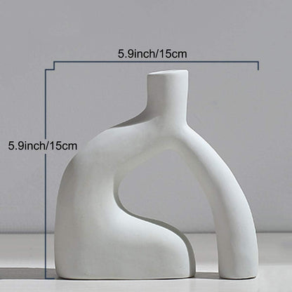 Nordic Minimalist White Ceramic Vase - Elegant Rustic Decor for Living Room, Fireplace & Table Centerpieces (5.9'' x 5.9'')