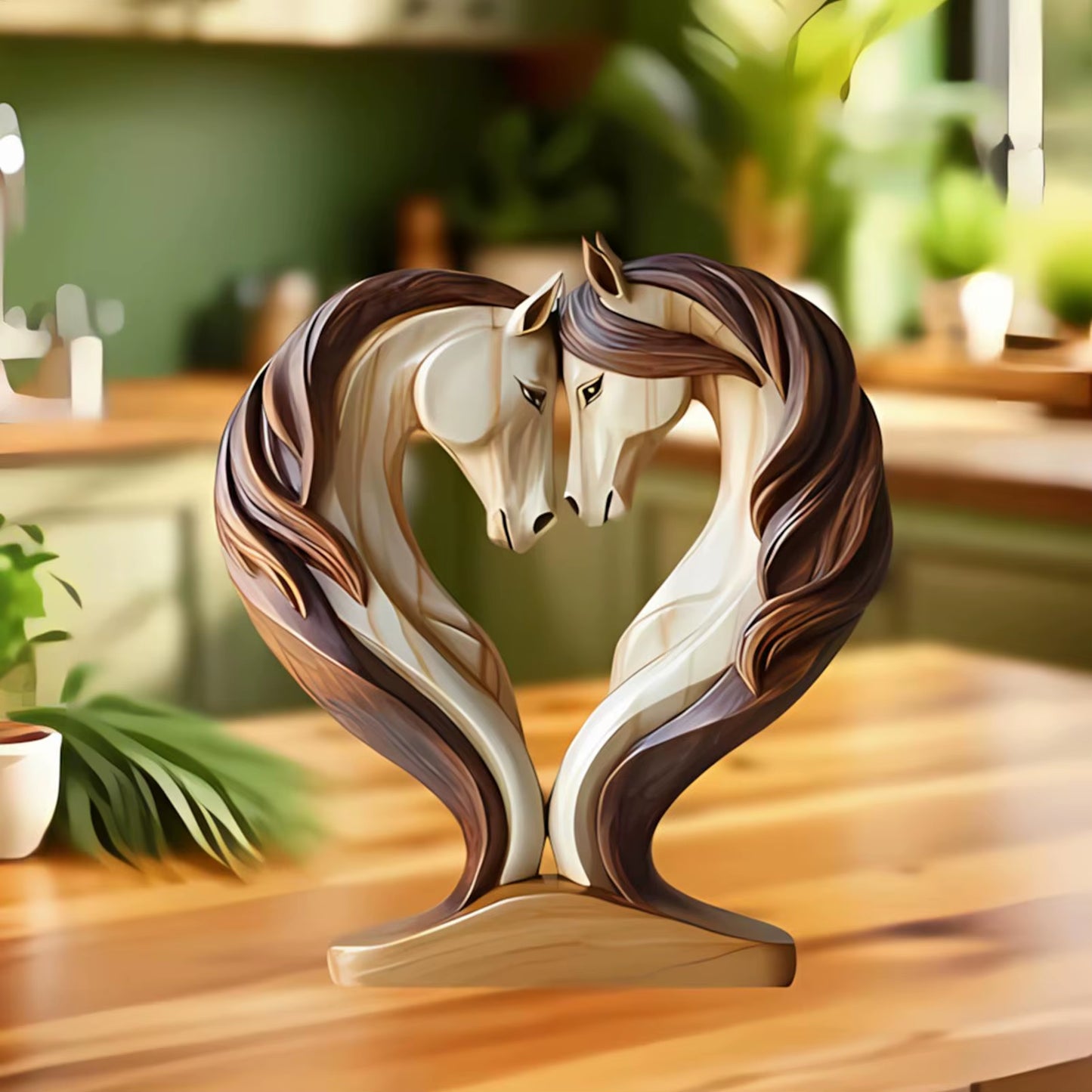 Charming Decorative Wooden Horse Statue - Snuggle Pose Animal Sculpture for Home or Office Decor