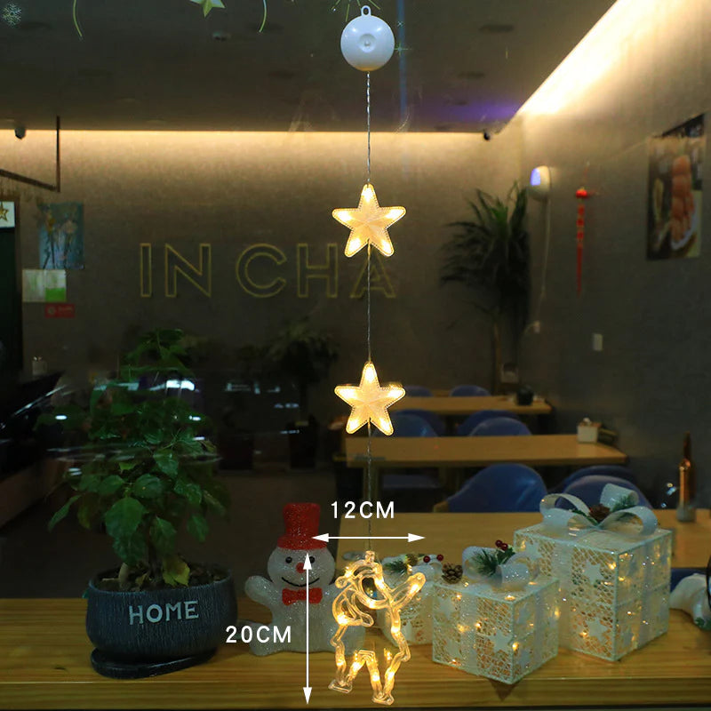 3-Piece LED Star Hanging Ornaments for Christmas - Window Decorations for Home & New Year Festivities