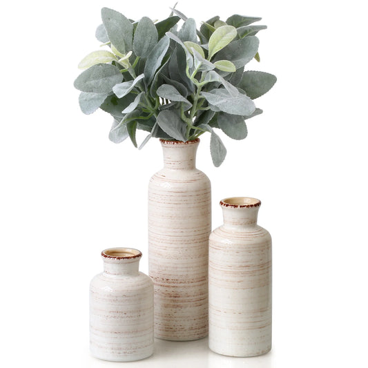 Chic Set of 3 Distressed White Ceramic Vases (5.5" - 10") for Stylish Home Decor