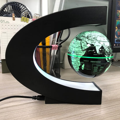 Magnetic Levitation Floating Globe with LED Lights - Color Changing World Map in Sleek Black Design