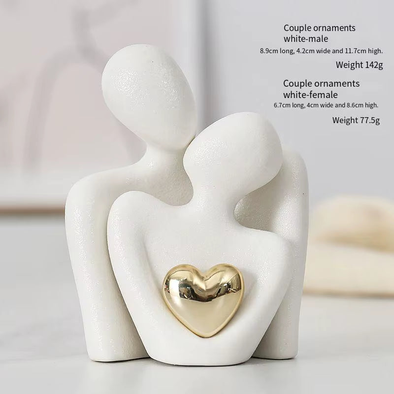 Romantic Ceramic Couple Statue - Abstract Modern Hugging Figurine for Love and Home Decor