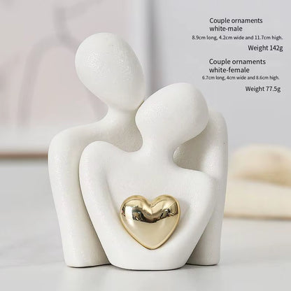 Romantic Ceramic Couple Statue - Abstract Modern Hugging Figurine for Love and Home Decor