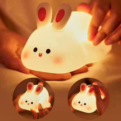 LED Touch Sensor Night Light - Cartoon Rabbit Design, Silicone Bedside Lamp for Kids, Ideal Christmas Gift and Home Decor