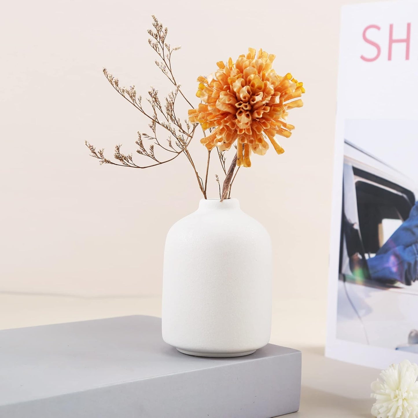 Elegant White Ceramic Vase for Home Decor - Perfect for Dried Flowers and Living Room Arrangements