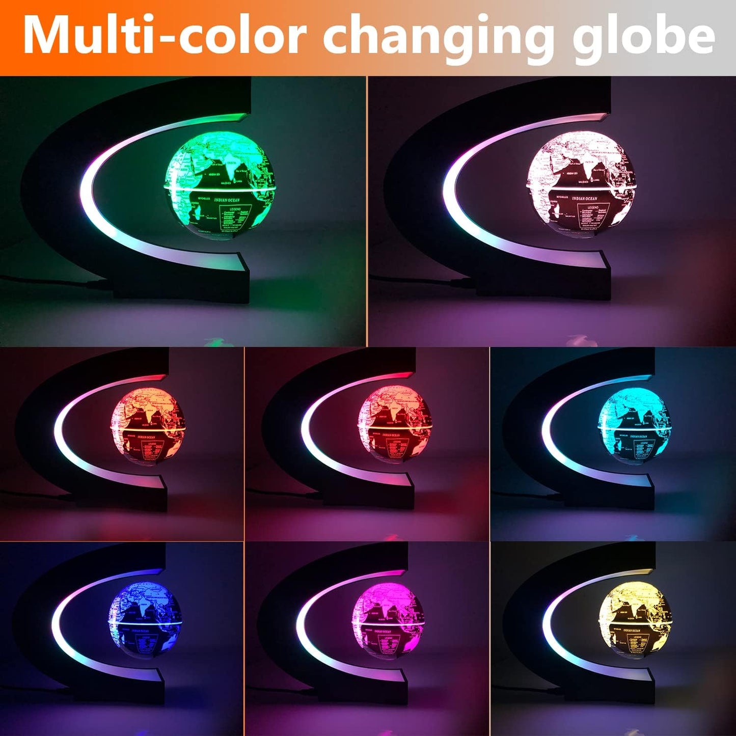 Magnetic Levitation Floating Globe with LED Lights - Color Changing World Map in Sleek Black Design