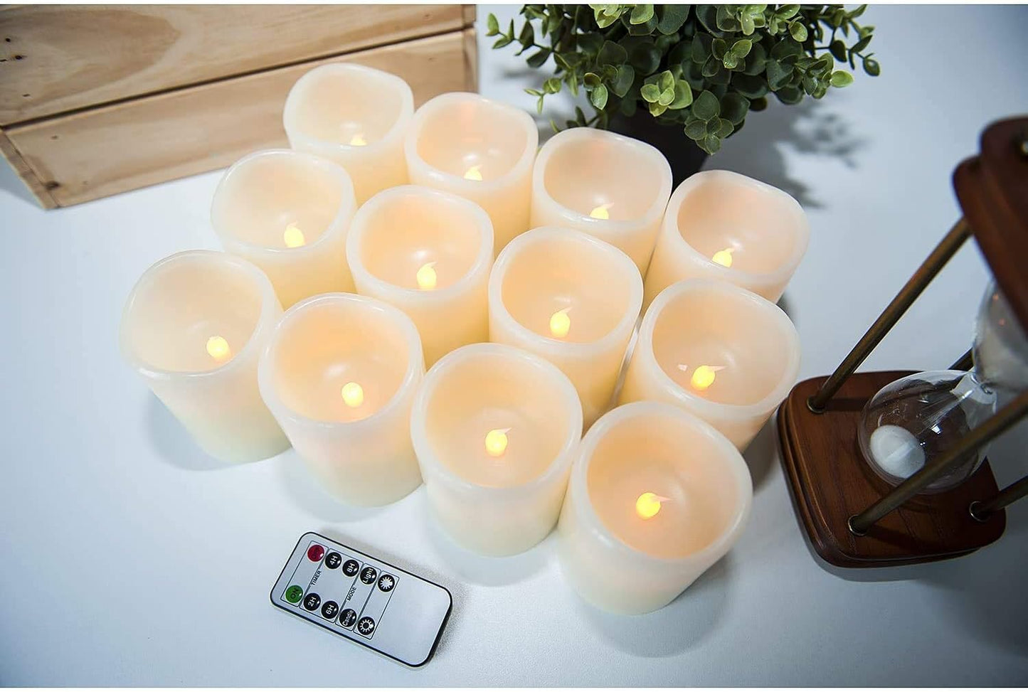 Flameless Candles Battery Operated Candles Set of 12 (D: 3" X H: 4") Real Wax Pillar Flickering Candles LED Flameless Candles with Remote and Timer Control (Ivory Color)