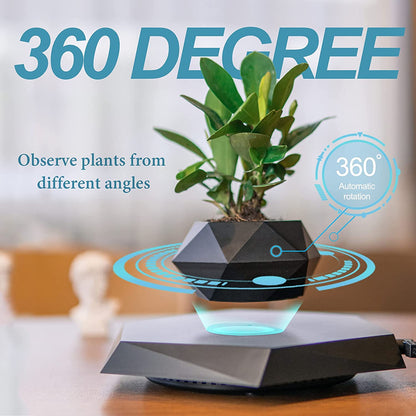 Magnetic Levitation Plant Pot - Rotating Floating Planter for Home and Office Decor (Black)